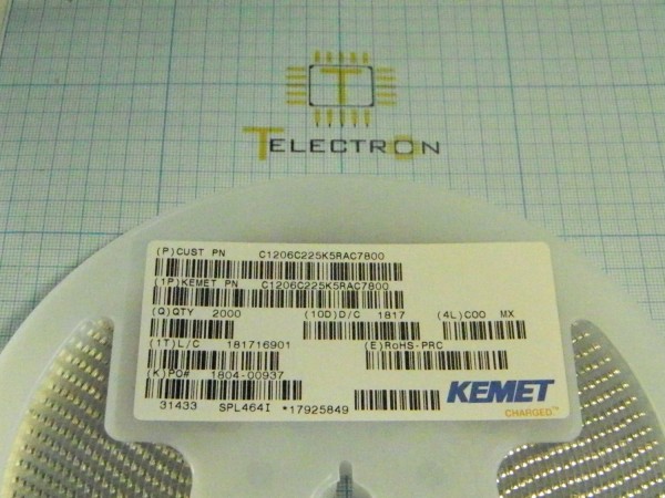  Конденсатор керамический 2.2 мкФ ±10%, 50 В, SMD 1206, C1206C225K5RAC7800 