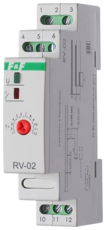  Реле времени RV-02 (задержка выкл. (1..120сек) 230В 16А 1перекл. IP20 монтаж на DIN-рейке) F&F EA02.001.008 