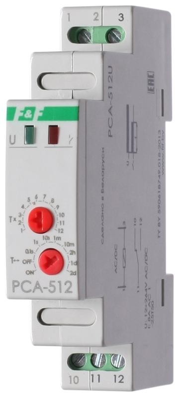  Реле времени PCA-512U (задержка выкл. 12-264В AC/DC 8А 1перекл. IP20 монтаж на DIN-рейке) F&F EA02.001.002 