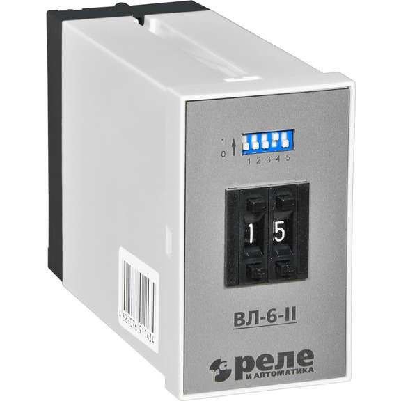  Реле времени ВЛ-6-II 0.1с-99ч 24-220В 50Гц/пост; задержка на вкл. и откл.; циклич.; корпус щит. крепл.; двухразрядный переключатель установки врем. интервала; ток контактов исполн. реле 5А; 1з+1р ХЛ4 Реле и Автоматика A8222-76911427 