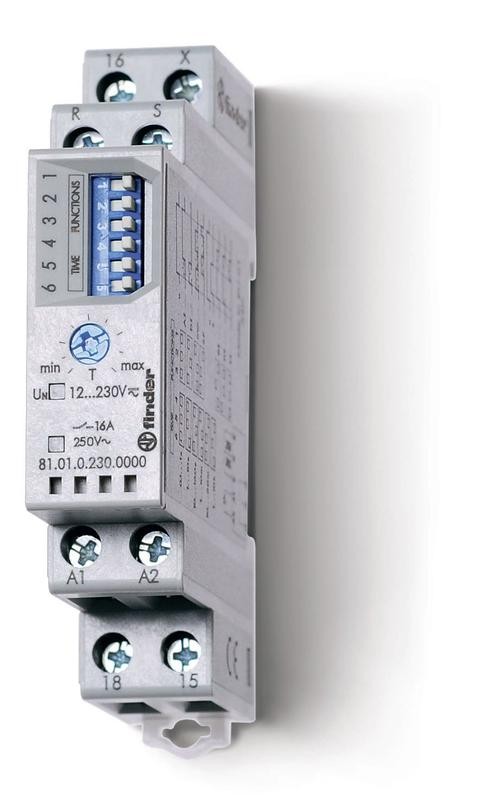  Таймер модульный мультифункциональный (AI DI SW SP BE DE EEb) функции SET RESET 12…240В AC/DC 1CO 16А 17.5мм регулировка времени 0.1с…10ч IP20 FINDER 810102300000PAS 