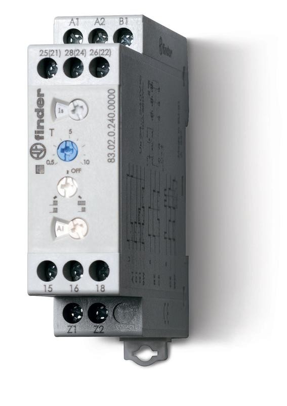  Таймер модульный мультифункциональный (AI DI SW BE CE DE WD) 24…240В AC/DC 2CO 12А 22.5мм регулировка времени 0.05с…10дней IP20 FINDER 830202400000PAS 