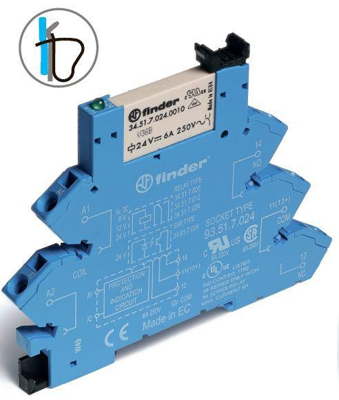  Реле электромеханическое 1CO 6А 24В DC IP20 FINDER 386170240050 