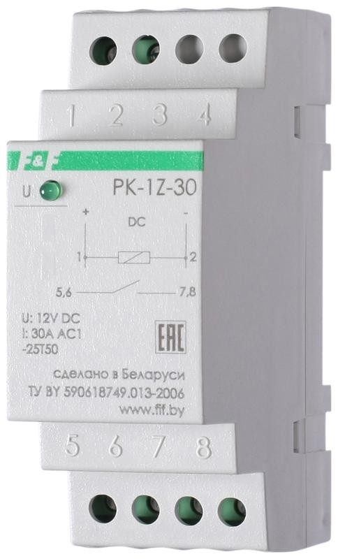  Реле промежуточное PK-1Z-30 (монтаж на DIN-рейке 35мм 12В DC 30А 1Z IP20) F&F EA06.001.018 