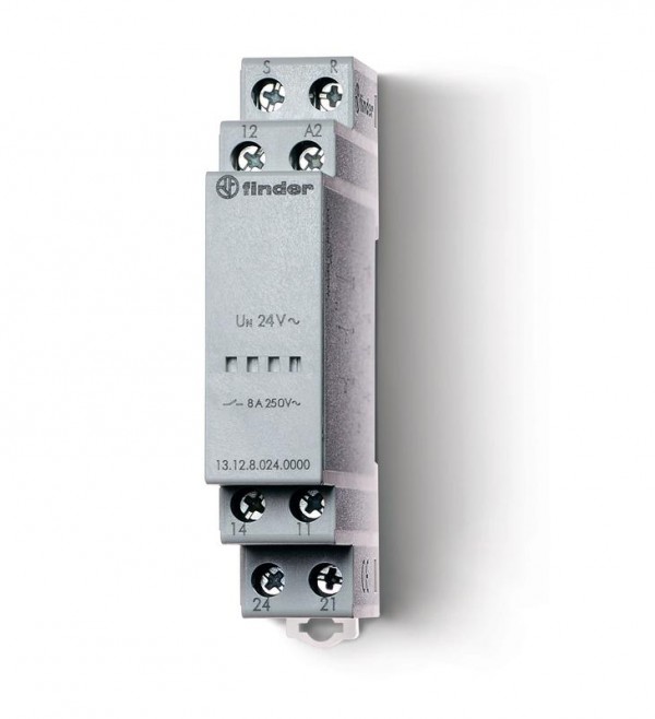  Реле модульное электронное вызывное со сбросом 1CO + 1NO 8А 24В AC/DC 17.5мм IP20 FINDER 131200240000PAS 