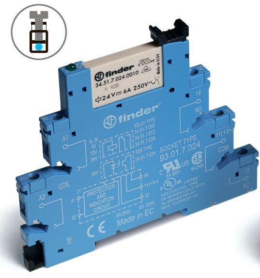  Модуль интерфейсный электромеханич. реле 1CO 6А AgNi 24В AC/DC IP20 винт. клеммы (уп.1шт) FINDER 385100240060SPB 