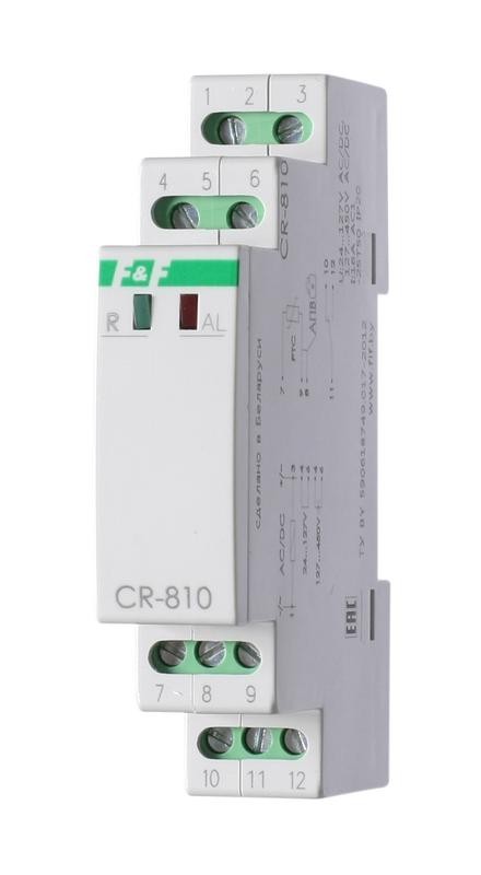  Реле температурное CR-810 (с внешн. термист. датчиками DIN-рейка 230В 16А 1перекл.) F&F EA05.002.001 