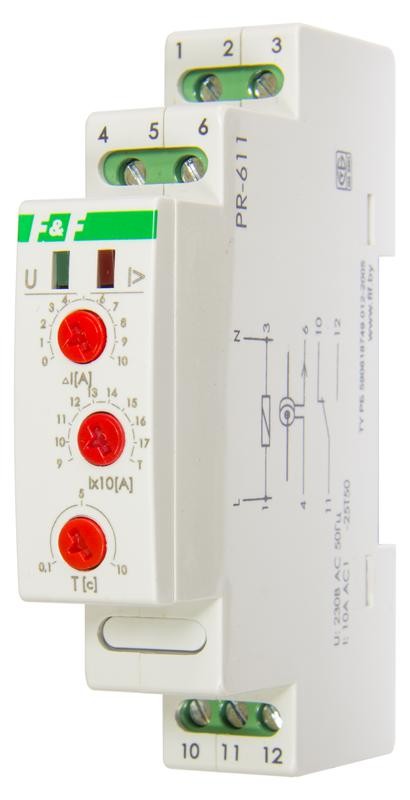  Реле тока РR-611-02 (исп.2 (100-190А); с задержкой отключения; монтаж на DIN-рейке 35мм 230В 10А 1P IP20) F&F EA03.004.004 