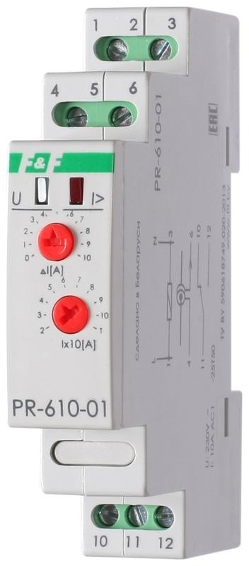  Реле тока РR-610-01 (исп.1 (20-110А); монтаж на DIN-рейке 35мм 230В 10А 1P IP20) F&F EA03.004.001 