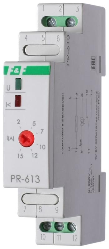  Реле тока PR-613 (2-15А сквозной канал монтаж на DIN-рейке 35мм 230В AC 16А 1НО IP20) F&F EA03.003.004 