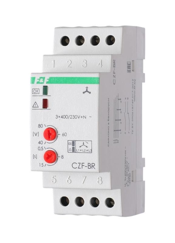  Реле контроля фаз CZF-BR (3х400/230+N 8А 1перекл. IP20 монтаж на DIN-рейке) F&F EA04.001.003 