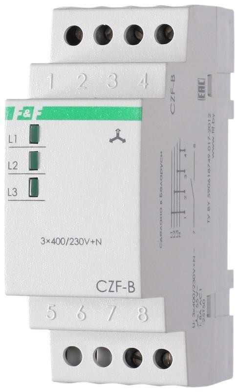  Реле контроля фаз CZF-B (3х400/230+N 8А 1перекл. IP20 монтаж на DIN-рейке) F&F EA04.001.002 