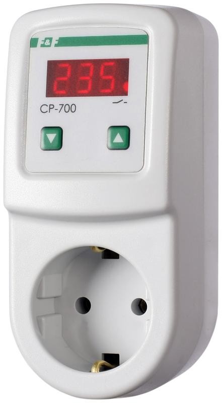  Реле напряжения CP-700 (однофазный; цифровая индикация напряжения тип корпуса вилка-розетка; 150-300В 16А 1NO IP20) F&F EA04.009.010 