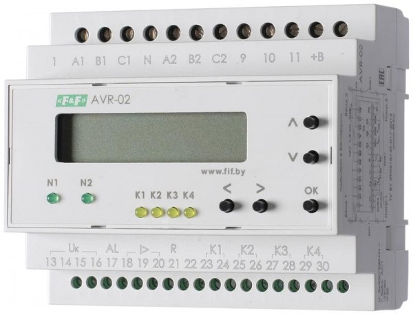  Устройство управления резервным питанием AVR-02 (3х400В+N; 5 перекл. х8А; IP20) F&F EA04.006.004 