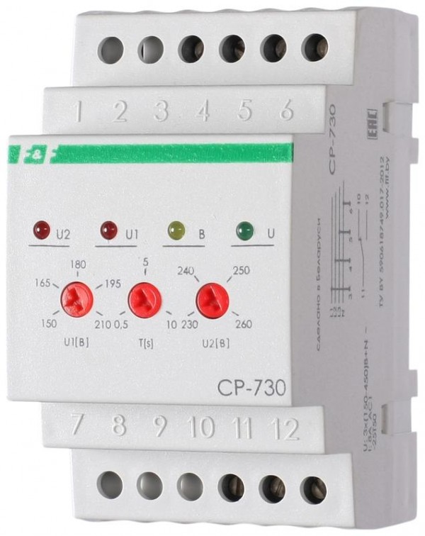  Реле напряжения CP-730 (DIN-рейка 3х400/230 + N 8А IP20) F&F EA04.009.004 