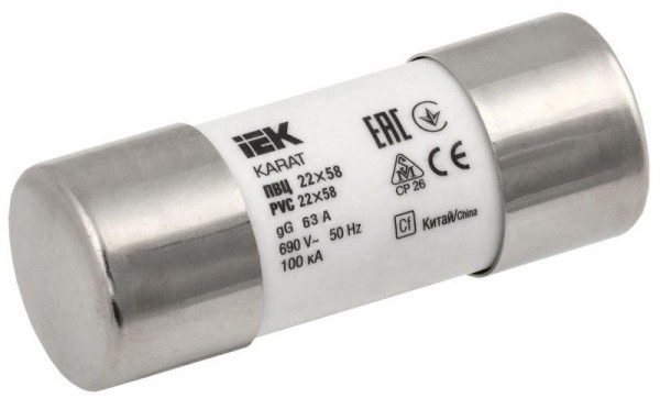  Вставка плавкая цилиндрическая ПВЦ 22х58 63А KARAT IEK MFL30-063 