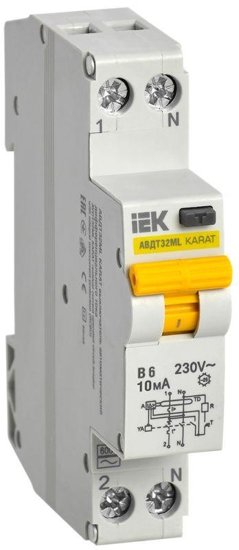  Выключатель автоматический дифференциального тока В 6А 10мА АВДТ32МL KARAT IEK MVD12-1-006-B-010 