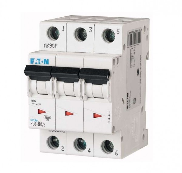  Выключатель автоматический модульный 3п C 6А 6кА PL6-C6/3 EATON 286598 