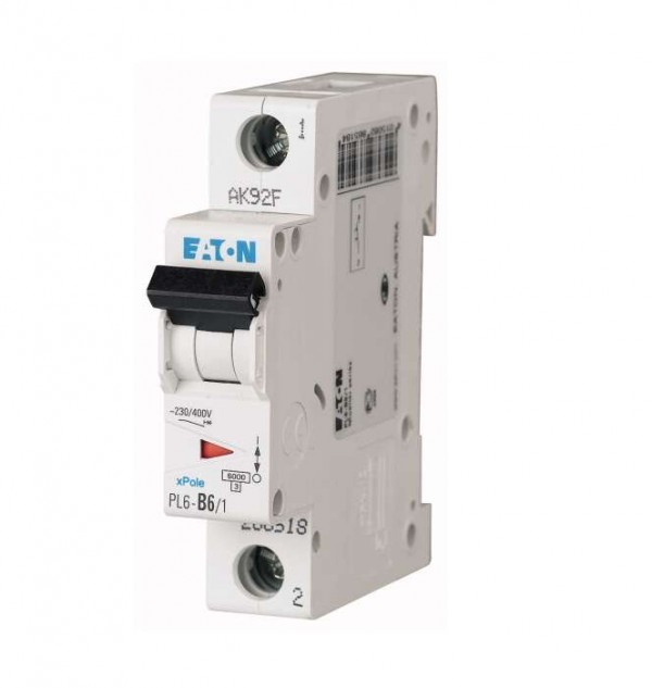  Выключатель автоматический модульный 1п C 6А 6кА PL6-C6/1 EATON 286530 