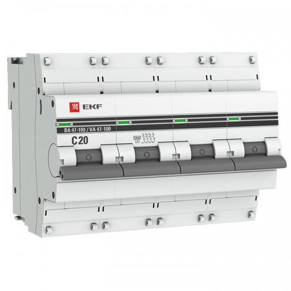  Выключатель автоматический 4п C 20А 10кА ВА 47-100 PROxima EKF mcb47100-4-20C-pro 