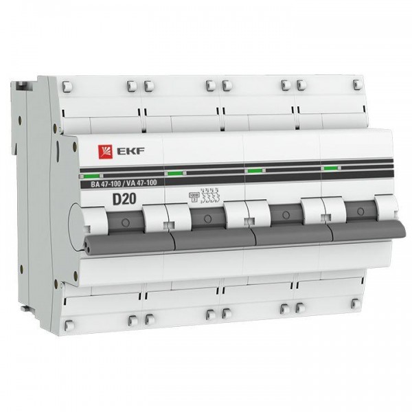  Выключатель автоматический 4п D 20А 10кА ВА 47-100 PROxima EKF mcb47100-4-20D-pro 