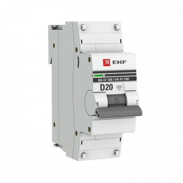  Выключатель автоматический 1п D 20А 10кА ВА 47-100 PROxima EKF mcb47100-1-20D-pro 