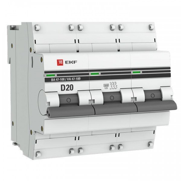  Выключатель автоматический 3п D 20А 10кА ВА 47-100 PROxima EKF mcb47100-3-20D-pro 