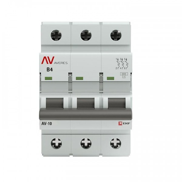  Выключатель автоматический модульный 3п B 4А 10кА AV-10 AVERES EKF mcb10-3-04B-av 