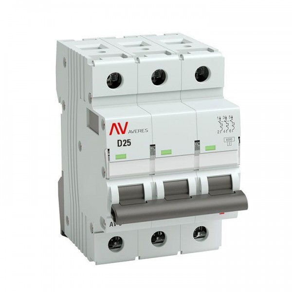  Выключатель автоматический модульный 3п D 25А 10кА AV-10 AVERES EKF mcb10-3-25D-av 
