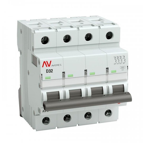  Выключатель автоматический модульный 4п D 32А 10кА AV-10 AVERES EKF mcb10-4-32D-av 