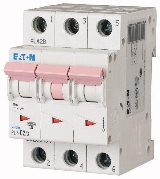  Выключатель автоматический модульный 3п C 2А 10кА PL7-C2/3 EATON 263404 
