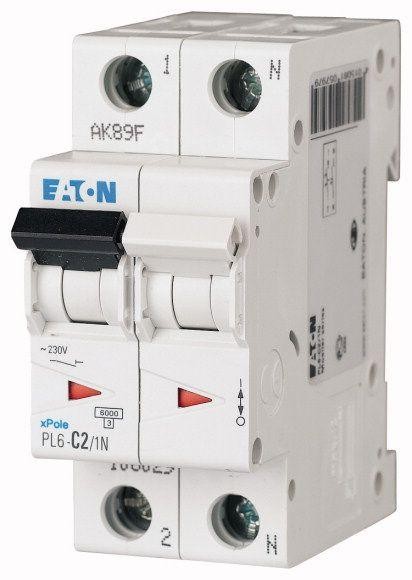  Выключатель автоматический модульный 2п (1P+N) C 2А 6кА PL6-C2/1N EATON 106029 
