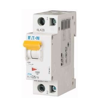  Выключатель автоматический модульный 2п (1P+N) D 25А 10кА PL7-D25/1N EATON 262760 