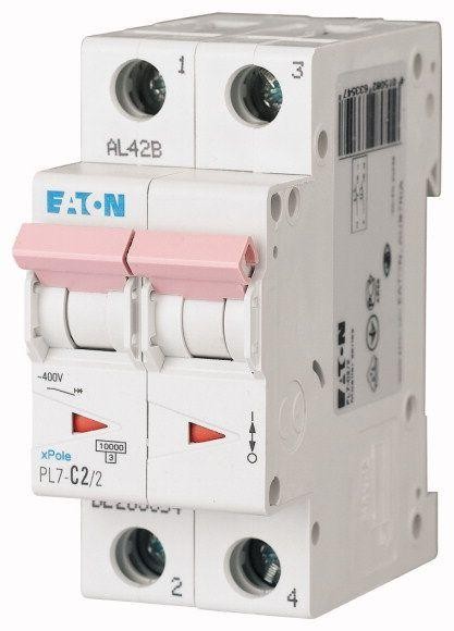  Выключатель автоматический модульный 2п C 2А 10кА PL7-C2/2 EATON 263354 
