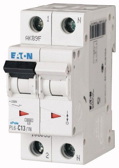  Выключатель автоматический модульный 2п (1P+N) C 13А 6кА PL6-C13/1N EATON 106033 