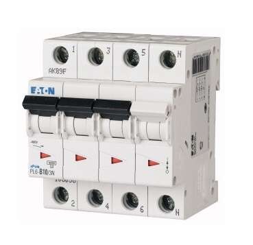  Выключатель автоматический модульный 4п (3P+N) C 10А 6кА PL6-C10/3N EATON 106908 