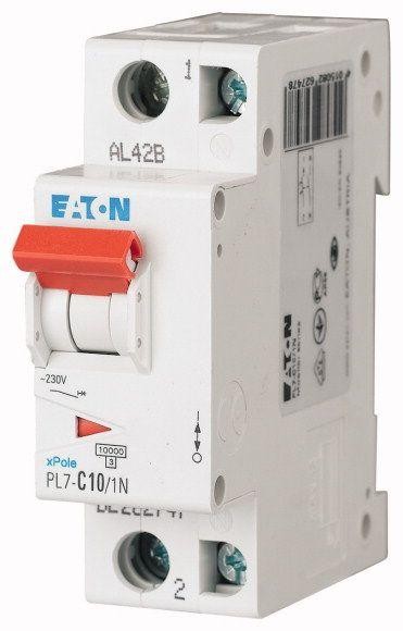  Выключатель автоматический модульный 2п (1P+N) C 10А 10кА PL7-C10/1N EATON 262747 
