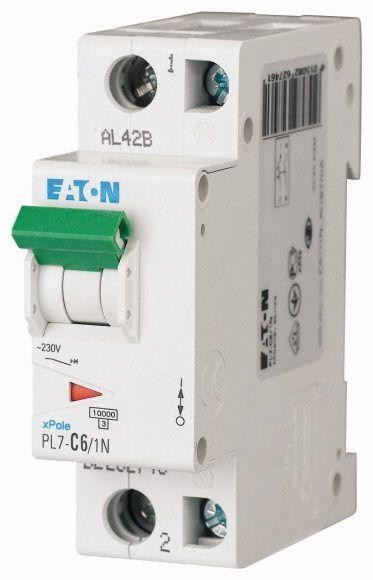  Выключатель автоматический модульный 2п (1P+N) C 6А 10кА PL7-C6/1N EATON 262746 