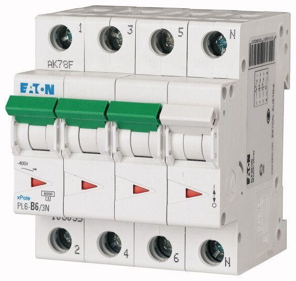  Выключатель автоматический модульный 4п (3P+N) B 6А 6кА PL6-B6/3N EATON 106035 