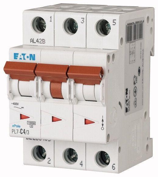  Выключатель автоматический модульный 3п C 4А 10кА PL7-C4/3 EATON 263405 