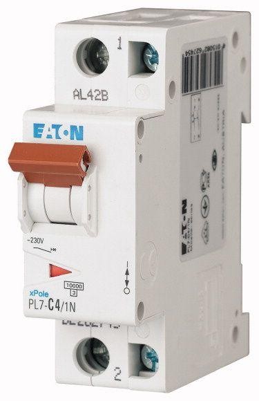  Выключатель автоматический модульный 2п (1P+N) C 4А 10кА PL7-C4/1N EATON 262745 