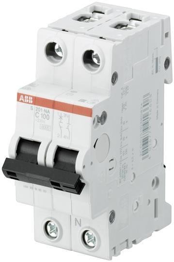  Выключатель автоматический модульный 2п (1P+N) C 100А 6кА S201 C100NA ABB 2CDS251103R0824 