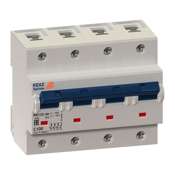  Выключатель автоматический модульный 4п (3P+N) C 80А 6кА OptiDin BM125-4NC80-8ln-УХЛ3 КЭАЗ 138547 