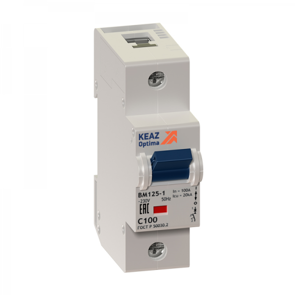 Выключатель автоматический модульный 2п (1P+N) C 80А 6кА OptiDin BM125-2NC80-8ln-УХЛ3 КЭАЗ 138540 