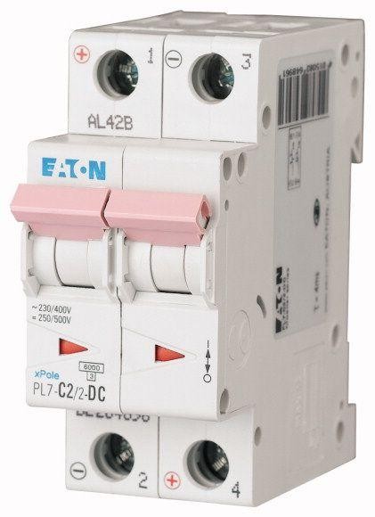  Выключатель автоматический модульный 2п C 2А 6кА PL7-C2/2-DC EATON 264896 