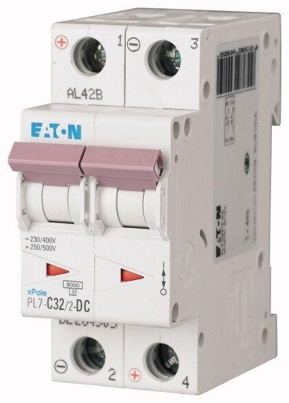  Выключатель автоматический модульный 2п C 32А 6кА PL7-C32/2-DC EATON 264905 