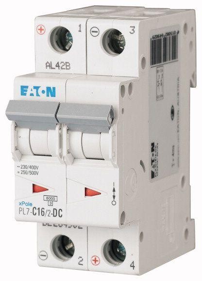  Выключатель автоматический модульный 2п C 16А 6кА PL7-C16/2-DC EATON 264902 