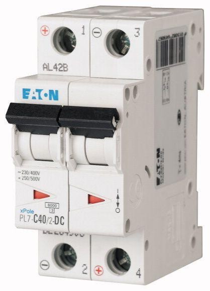  Выключатель автоматический модульный 2п C 40А 6кА PL7-C40/2-DC EATON 264906 