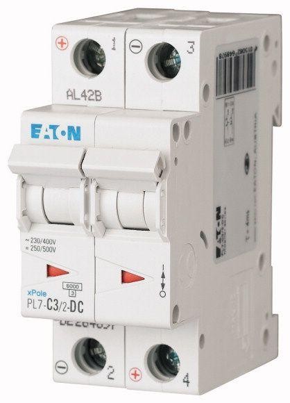  Выключатель автоматический модульный 2п C 3А 6кА PL7-C3/2DС EATON 264897 
