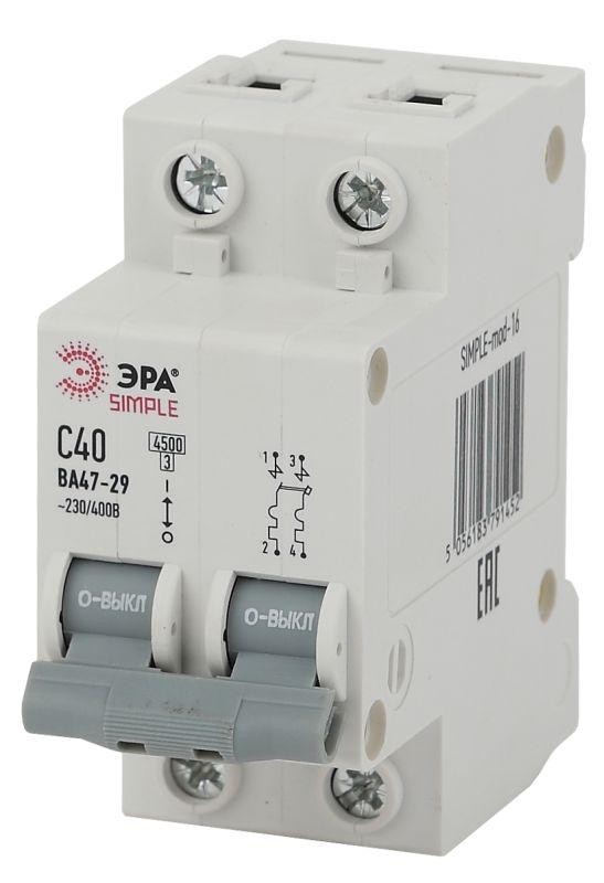  Выключатель автоматический модульный 2п C 32А 4.5кА ВА47-29 SIMPLE-mod-15 ЭРА Б0039232 